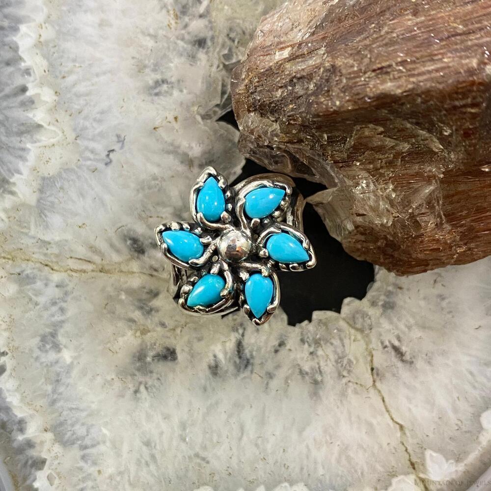 Carolyn Pollack Vintage Sterling Sleeping Beauty Turquoise Flower Cluster Ring - Picture 2 of 10
